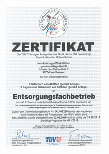 Zertifikat Entsorgungsfachbetrieb
